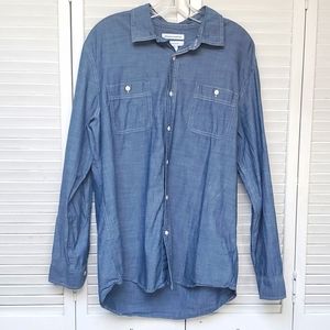 Amazon Essentials Mens Long Sleeve Chambray Button Down Shirt Size L Reg…